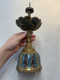 A pair of Chinese cloisonn&eacute; candle holders, 19th C.