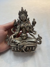 A Tibetan gilt-bronze Tara and a silver Tara, 19/20th C.