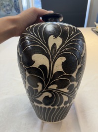 A Chinese cizhou 'meiping' vase with floral design, probably Song/Yuan
