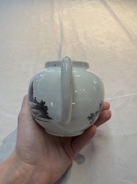 A Chinese grisaille 'Scheveningen' and 'Workum' teapot, Qianlong