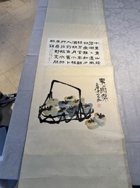 In the manner of Qi Baishi 齊白石 (1864-1957): 'Persimmons' and Wang Fuchang 王福厂(1880-1960): 'Calligraphy', ink and colour on paper