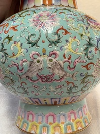 A Chinese famille rose altar vase with 'bajixiang' design, 'benbahu', Qianlong mark, 20th C.