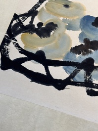 In the manner of Qi Baishi 齊白石 (1864-1957): 'Persimmons' and Wang Fuchang 王福厂(1880-1960): 'Calligraphy', ink and colour on paper
