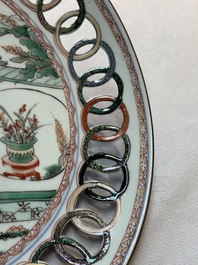 A Chinese famille verte octagonal plate and a 'reticulated border' plate, Kangxi