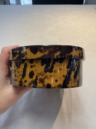 A fine and rare Chinese tortoiseshell-veneered and red-lacquered oval box and cover, signed Wang Wenzhi 王文治, Qianlong mark and of the period