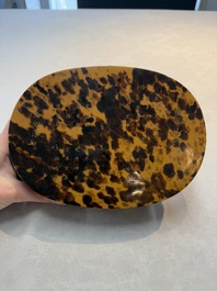 A fine and rare Chinese tortoiseshell-veneered and red-lacquered oval box and cover, signed Wang Wenzhi 王文治, Qianlong mark and of the period