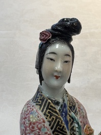Three Chinese famille rose figures, Cai Yong Xin Zao 蔡永新造 mark, 19/20th C.