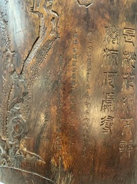 A large Chinese inscribed zitan brush pot, 18/19th C.