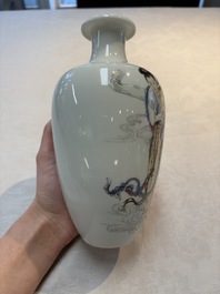 A pair of Chinese famille rose vases with two goddesses, Xi Ping Cao Lu 希平草廬 mark, Republic