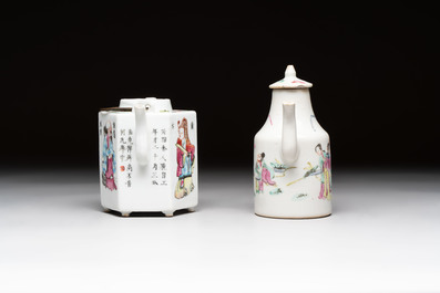 A Chinese 'Wu Shuang Pu' teapot and a famille rose covered wine pot, 19th C.
