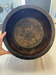A large Chinese inscribed zitan brush pot, 18/19th C.