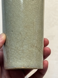 A rare Chinese Longquan celadon cylindrical vase, Southern Song
