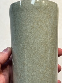 A rare Chinese Longquan celadon cylindrical vase, Southern Song