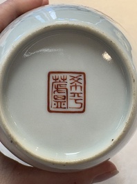 A pair of Chinese famille rose vases with two goddesses, Xi Ping Cao Lu 希平草廬 mark, Republic