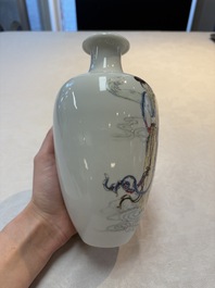 A pair of Chinese famille rose vases with two goddesses, Xi Ping Cao Lu 希平草廬 mark, Republic