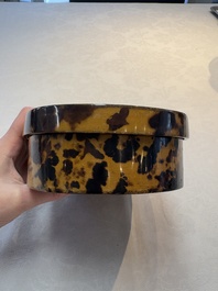 A fine and rare Chinese tortoiseshell-veneered and red-lacquered oval box and cover, signed Wang Wenzhi 王文治, Qianlong mark and of the period