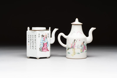 A Chinese 'Wu Shuang Pu' teapot and a famille rose covered wine pot, 19th C.