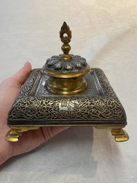 An Orientalist gilt and tinned bronze inkwell, probably France, 19th C.