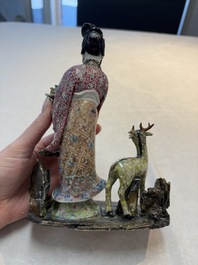Three Chinese famille rose figures, Cai Yong Xin Zao 蔡永新造 mark, 19/20th C.