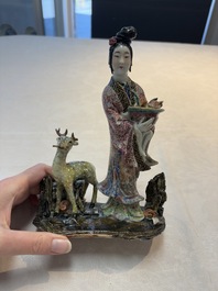 Three Chinese famille rose figures, Cai Yong Xin Zao 蔡永新造 mark, 19/20th C.