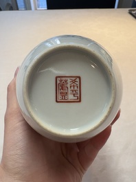 A pair of Chinese famille rose vases with two goddesses, Xi Ping Cao Lu 希平草廬 mark, Republic