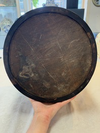 A large Chinese inscribed zitan brush pot, 18/19th C.