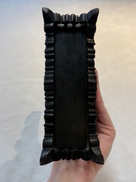 A pair of Chinese carved jade &lsquo;elephant&rsquo; plaques on wooden stands, 19th C.