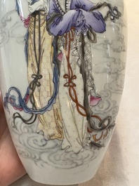 A pair of Chinese famille rose vases with two goddesses, Xi Ping Cao Lu 希平草廬 mark, Republic