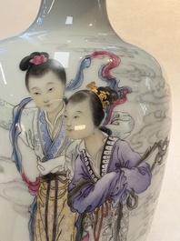A pair of Chinese famille rose vases with two goddesses, Xi Ping Cao Lu 希平草廬 mark, Republic