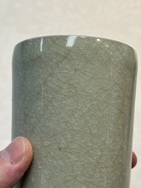 A rare Chinese Longquan celadon cylindrical vase, Southern Song