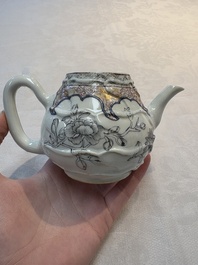 A Chinese rose-grisaille molded teapot with floral design, Yongzheng/Qianlong