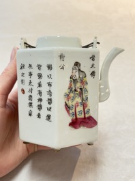 A Chinese 'Wu Shuang Pu' covered teapot and a qianjiang cai covered tea caddy, signed Lei Guangheng 雷光亨, 19th C.