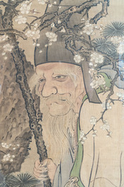 Hasegawa Settan 长谷川雪旦(1778-1843): 'Portrait of Sesshū 雪舟圖', ink and colour on silk