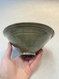Two Chinese Yaozhou celadon bowls with anhua floral design, Song/Yuan