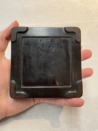 A Chinese hardstone, mother-of-pearl and silver embellished zitan box, Zhou Zhi 周製 mark, 18th C.