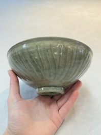 Two Chinese Yaozhou celadon bowls with anhua floral design, Song/Yuan