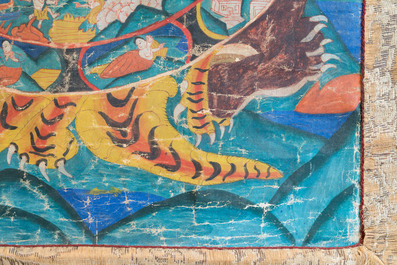A Tibetan thangka depicting the Wheel of Life, Bhavacakra, 19th C.