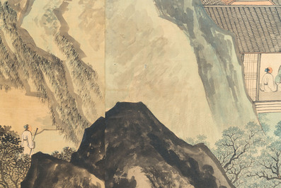 Wu Yunzhuang 吴允庄 (1903-1972):  'Mountainous landscape', signed Yanxi 砚溪 and Ya Yi Shan Jiao 雅宜山樵, dated 1958