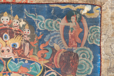 A Tibetan thangka depicting the Wheel of Life, Bhavacakra, 19th C.