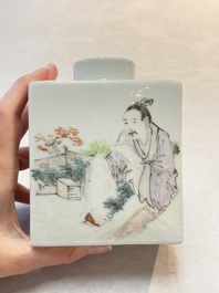 A Chinese 'Wu Shuang Pu' covered teapot and a qianjiang cai covered tea caddy, signed Lei Guangheng 雷光亨, 19th C.
