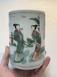 A Chinese famille verte 'Xi Xiang Ji' brush pot, Xue Gu Zhai 學古齋 mark, 19th C.