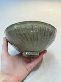 Two Chinese Yaozhou celadon bowls with anhua floral design, Song/Yuan