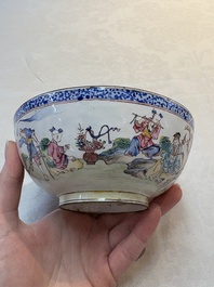 A Chinese Canton enamel 'Eight Immortals' bowl, 18th C.