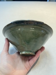 Two Chinese Yaozhou celadon bowls with anhua floral design, Song/Yuan