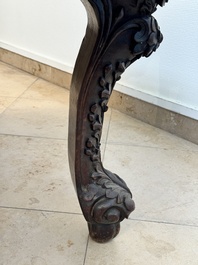 A Chinese finely carved hongmu marble top oval table, Canton, 19th C.