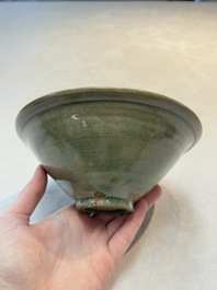 Two Chinese Yaozhou celadon bowls with anhua floral design, Song/Yuan