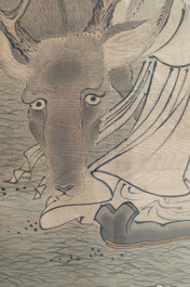 Hasegawa Settan 长谷川雪旦(1778-1843): 'Portrait of Sesshū 雪舟圖', ink and colour on silk