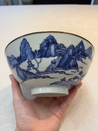 A Chinese 'Bleu de Hue' bowl with the Hai Van mountains for the Vietnamese market, Thanh Ngoan mark for Nguyen Phuc Chu, Kangxi
