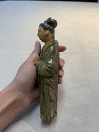 Three Chinese sancai-glazed figures of deities, Ming