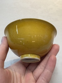 A Chinese yellow-glazed bowl and a sancai-glazed conical bowl, Chenghua mark, 19/20th C.